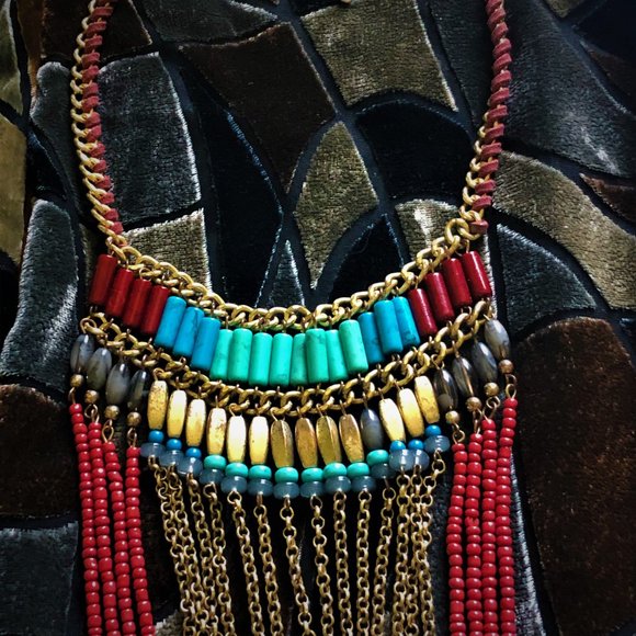 Rare Vintage Tribal Theme Beaded Fringes Colorful Necklace - Picture 3 of 4